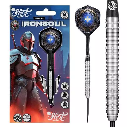 Shot! Darts Future Knights Ironsoul Steel Tip Dart Set-90% Tungsten Barrels 24 Grams