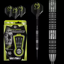 Click here to learn more about the Winmau MvG Michael Van Gerwen Design Absolute 90% Tungsten Steel Tip Darts .