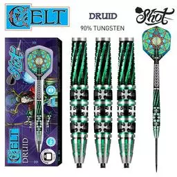 Click here to learn more about the Shot! Darts Celt Druid Steel Tip Dart Set-90% Tungsten Barrels.